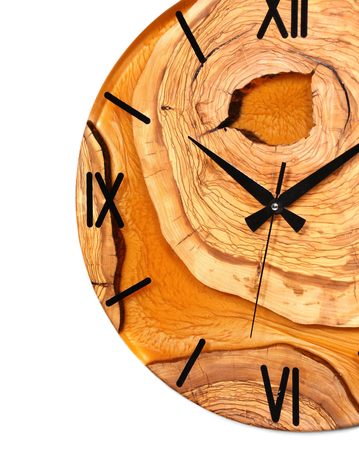 Wunderschöne Handgefertigte Epoxidharz Wanduhr Olivenbaum Uhr Terracotta Epoxy Analog Uhr