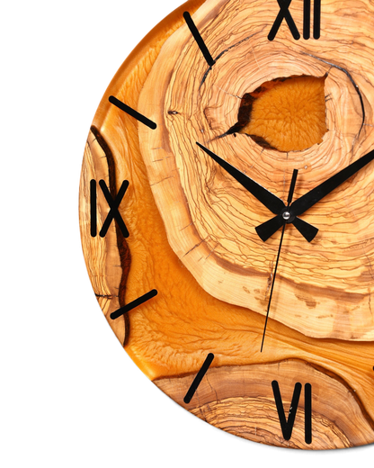 Wunderschöne Handgefertigte Epoxidharz Wanduhr Olivenbaum Uhr Terracotta Epoxy Analog Uhr