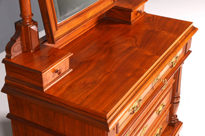 Élégante commode Louis-Philippe à plateau miroir, coiffeuse Gründerzeit (fin du XIXe siècle), meuble en bois, meuble d&