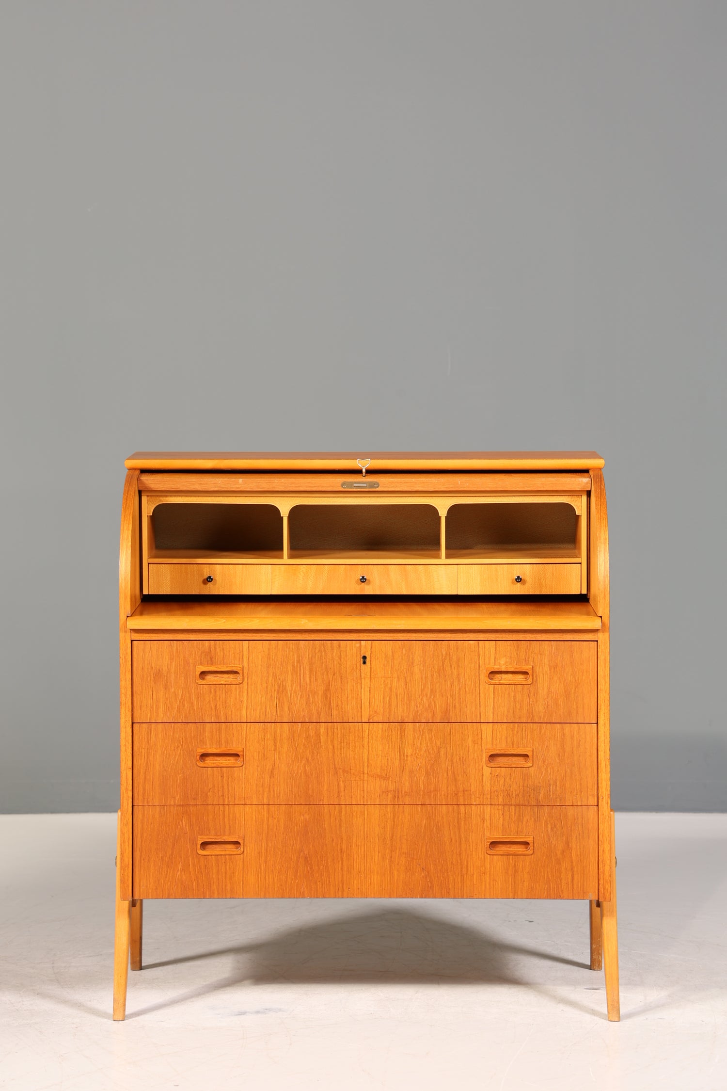 Wunderschöner Mid Century Rollladen Sekretär Danish Design Teak Holz Schreibkommode 60er Jahre