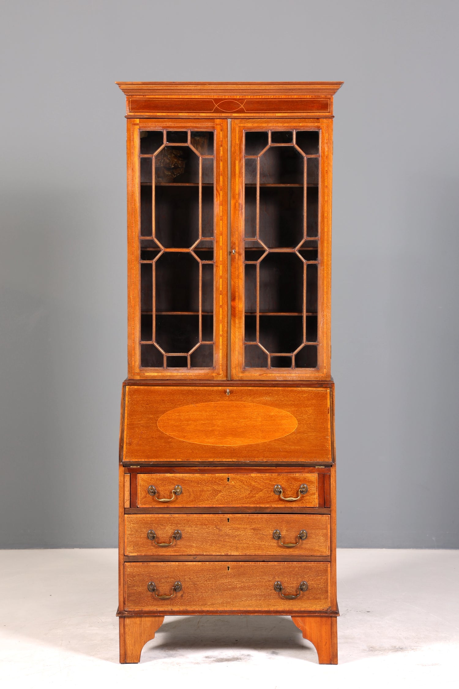 Stilvoller Englischer Sekretär Büro Aufsatzsekretär Antik 60S Vitrinen Schrank UK