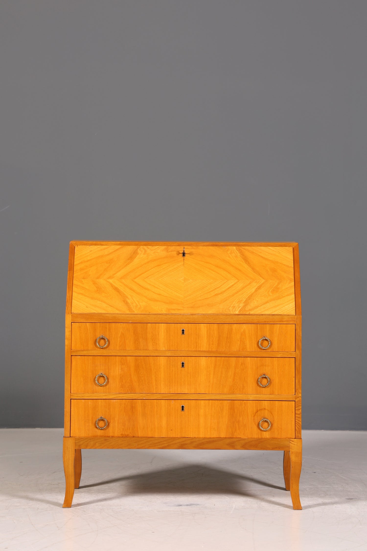 Schlichter Mid Century Sekretär Vintage Schreibmöbel echt Holz Kommode Office Secretary