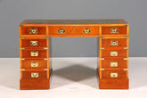 Edler Maritimer Schreibtisch Englischer Military Chest Bürotisch Office Table mit echt Lederauflage
