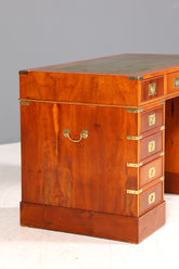 Edler Maritimer Schreibtisch Englischer Military Chest Bürotisch Office Table mit echt Lederauflage