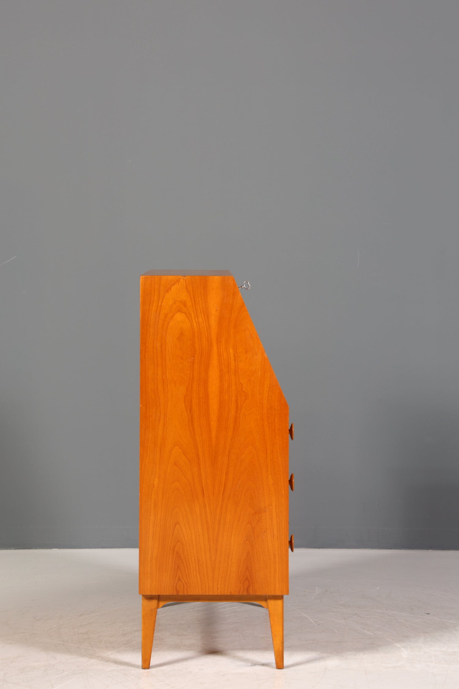 Schlichter Mid Century Sekretär Vintage Schreibmöbel echt Holz Kommode Office Secretary