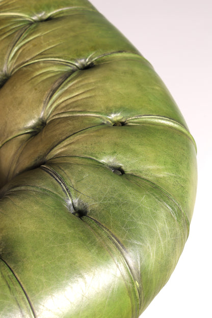 Magnifique canapé Chesterfield original 2 places, vert anglais, cuir véritable, canapé 2 places