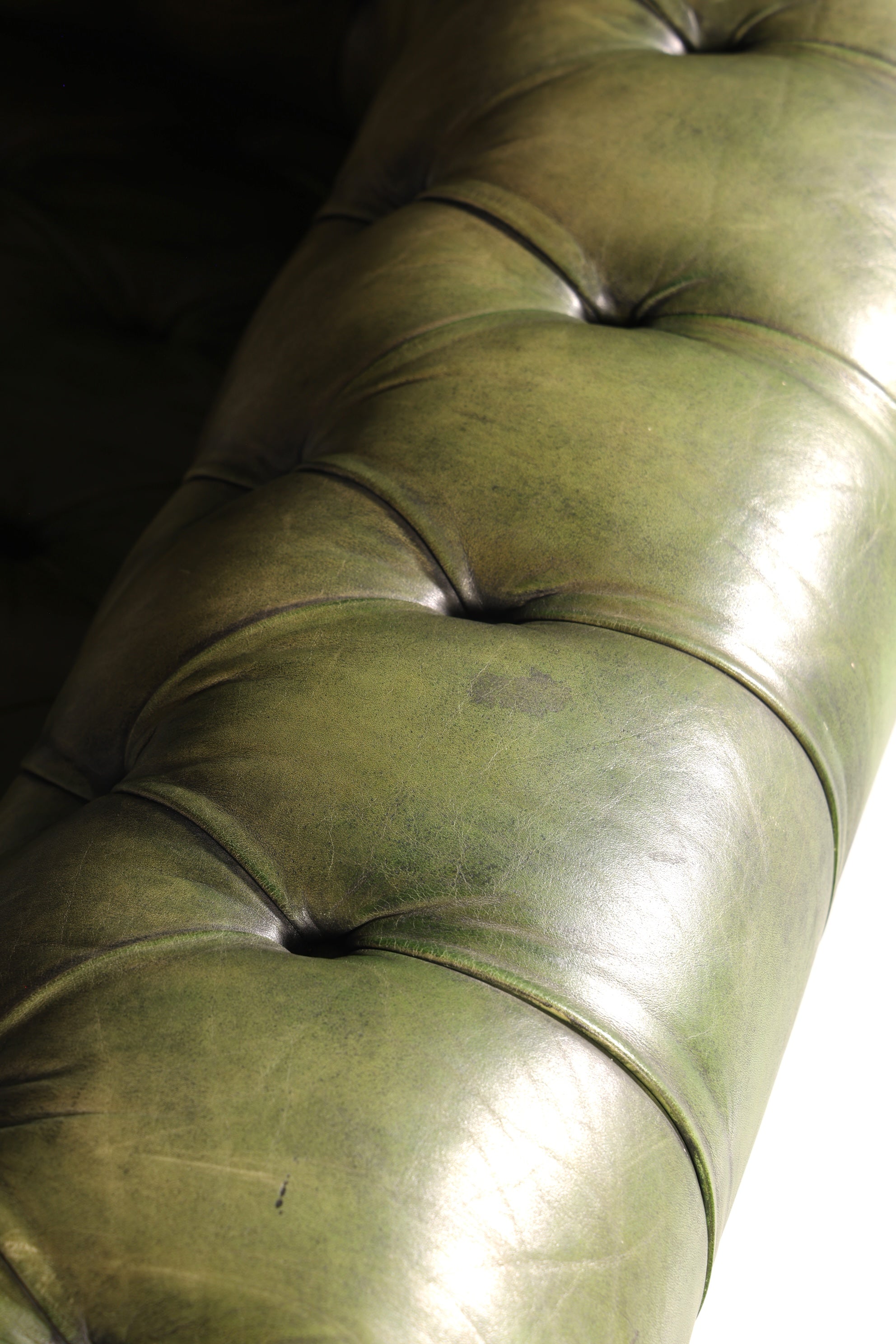 Magnifique canapé Chesterfield original 2 places, vert anglais, cuir véritable, canapé 2 places
