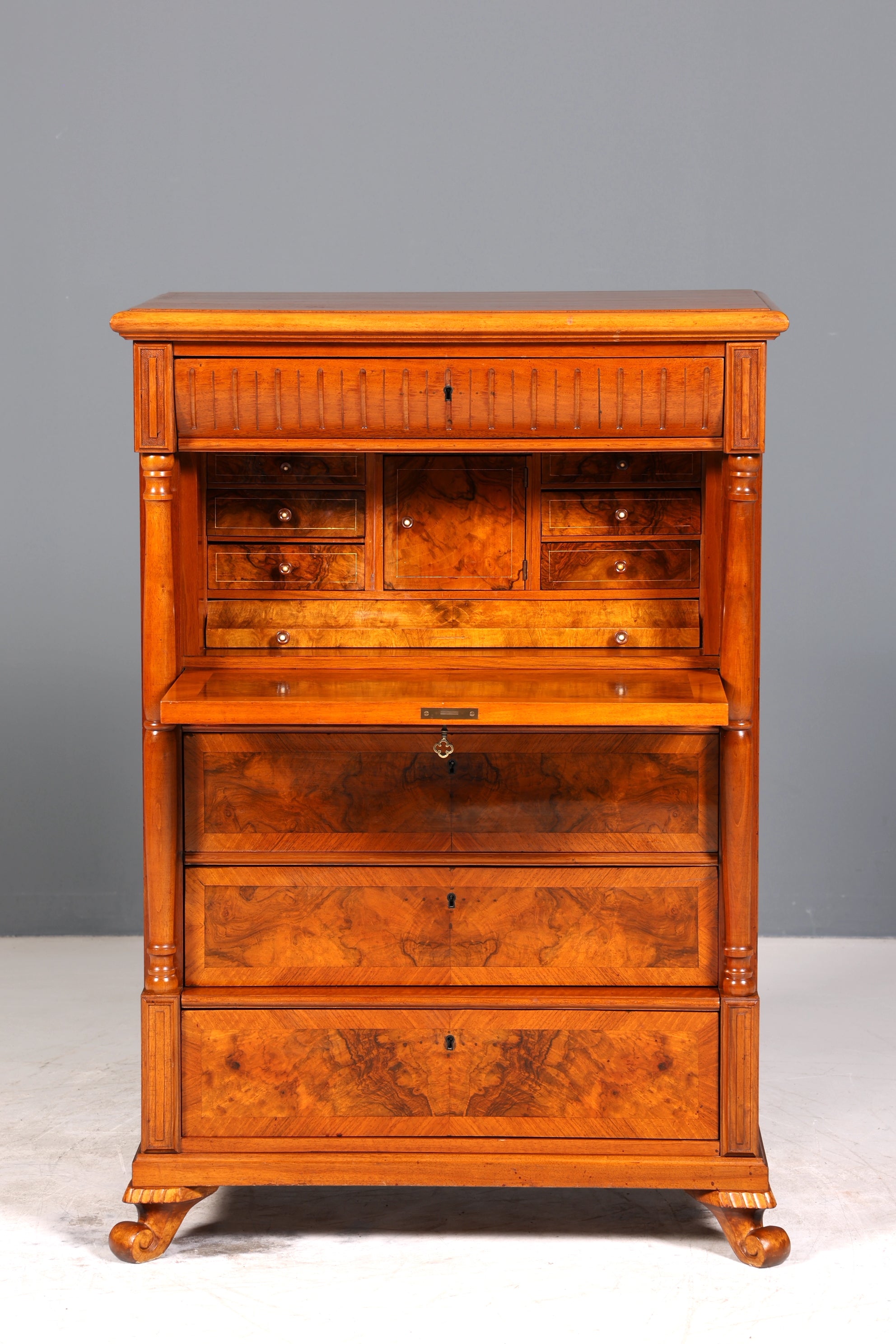 E907 Finish cm, Wunderschöner Gründerzeit Sekretär Vertiko Highboard Louis Philippe Kommode um 1880