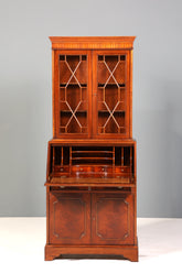 E913 Finish cm Stilvoller Englischer Sekretär Original Heldense Büro Aufsatzsekretär Eibe Antik 60S Vitrinen Schrank UK