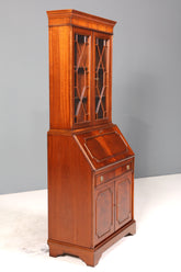 E913 Finish cm Stilvoller Englischer Sekretär Original Heldense Büro Aufsatzsekretär Eibe Antik 60S Vitrinen Schrank UK