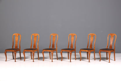 Lot de 6 magnifiques chaises Art Nouveau (vers 1910), chaises de cuisine Chippendale, chaises de salle à manger.