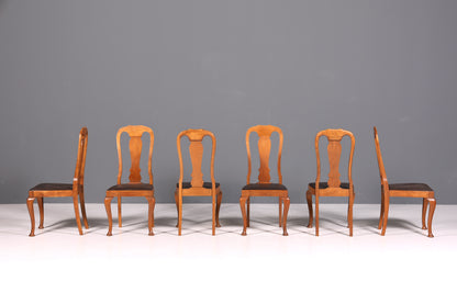 Lot de 6 magnifiques chaises Art Nouveau (vers 1910), chaises de cuisine Chippendale, chaises de salle à manger.