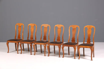 Lot de 6 magnifiques chaises Art Nouveau (vers 1910), chaises de cuisine Chippendale, chaises de salle à manger.