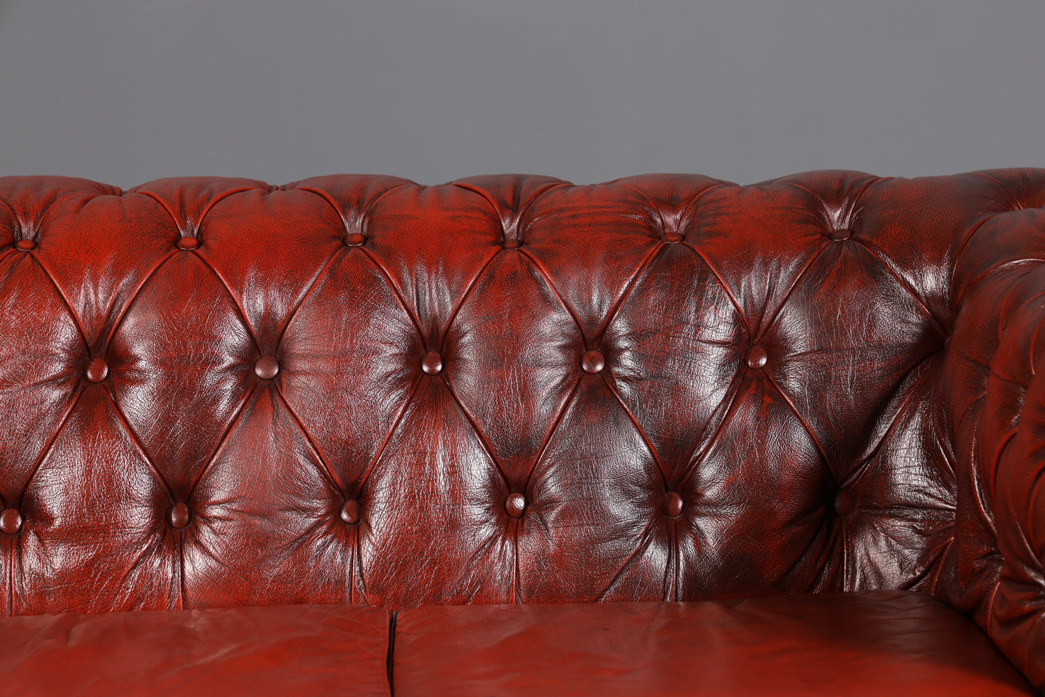 F956 Finish cm Wunderschönes Original Chesterfield Sofa 3- Sitzer echt Leder Oxblood Couch Englisch