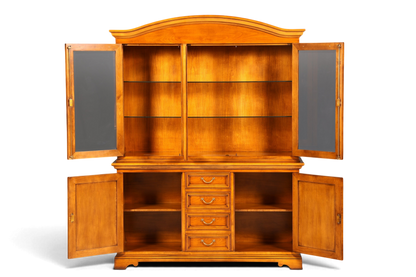 Hauptstadt Möblerei Selva Vitrine aus Kirschholz im Antik Stil mit Glastüren, Schubladen und höhenverstellbaren Böden