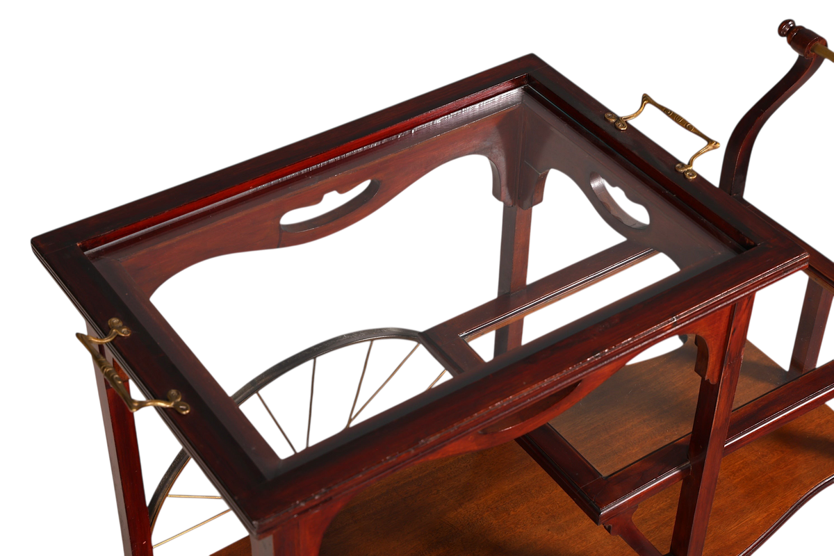 Wunderschöner filigraner Jugendstil Servierwagen Antik Glas Barwagen Teewagen um 1910