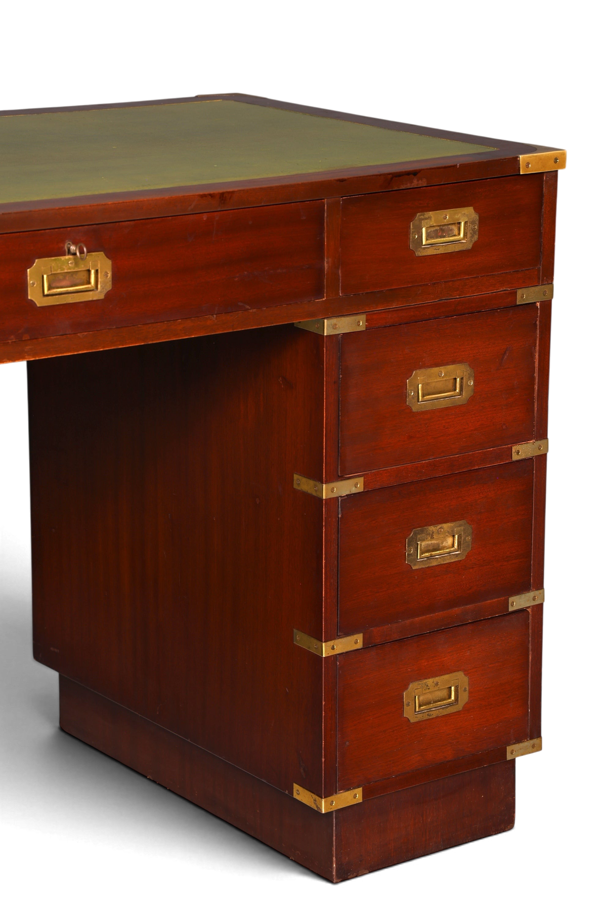 Edler Maritimer Schreibtisch Englischer Military Bürotisch Office Table mit echt Lederauflage