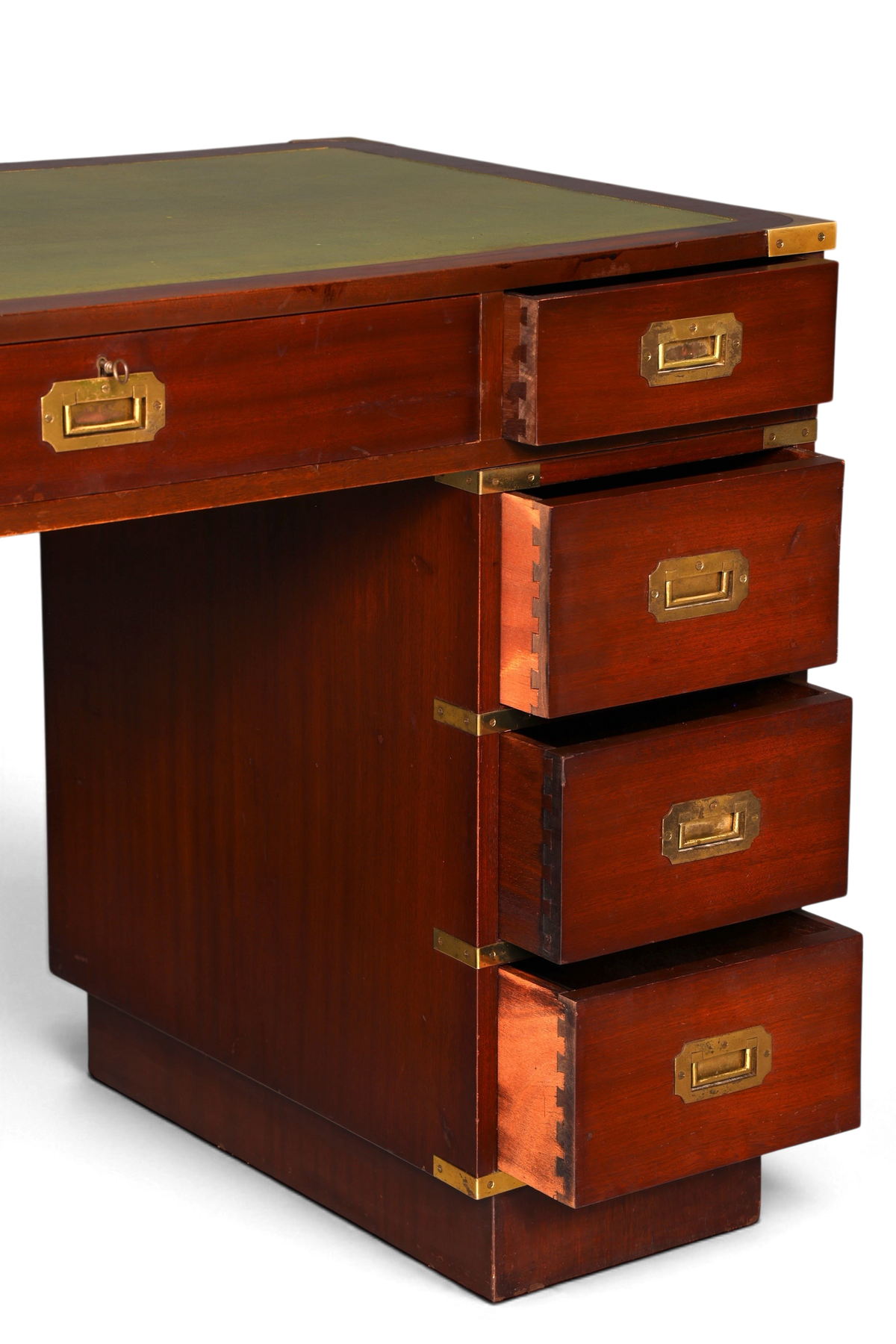 Edler Maritimer Schreibtisch Englischer Military Bürotisch Office Table mit echt Lederauflage