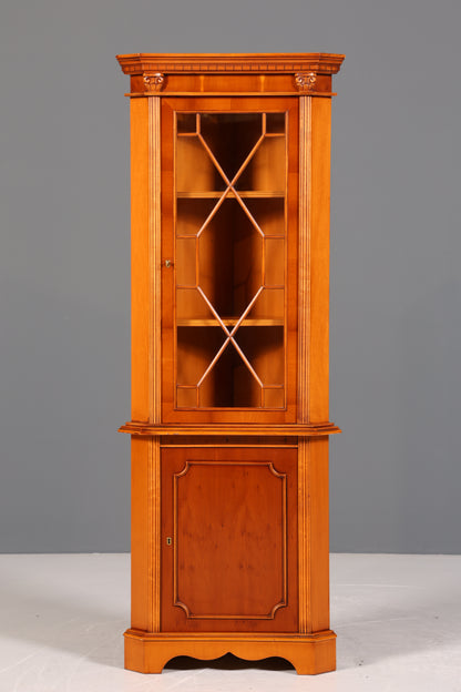 Wunderschöne Englische Eckvitrine Antik 60s echt Holz Eibe Schrank Eckschrank Glasvitrine Vitrine