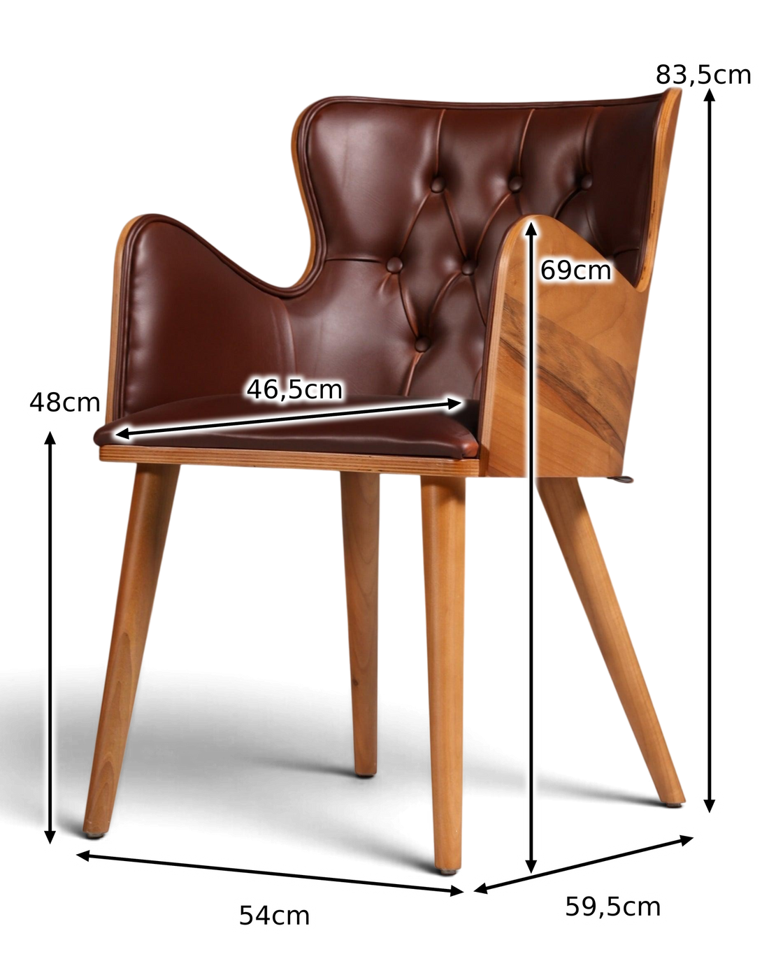 Magnifique fauteuil de style Chesterfield « León Brown », chaise de salle à manger en noyer, chaise secrétaire 