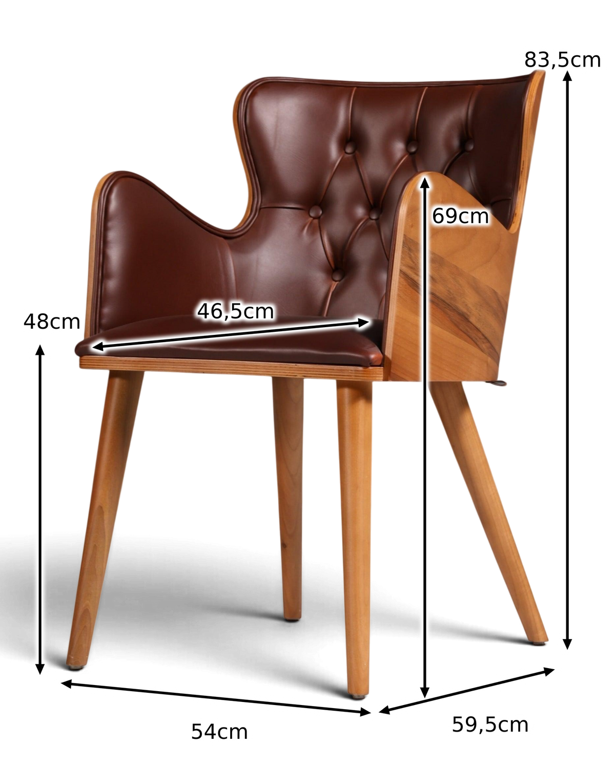 Beautiful Chesterfield style chair "León Brown" armchair walnut dining room chair secretary chair 