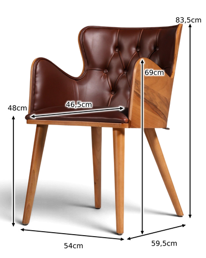 Beautiful Chesterfield style chair "León Brown" armchair walnut dining room chair secretary chair 