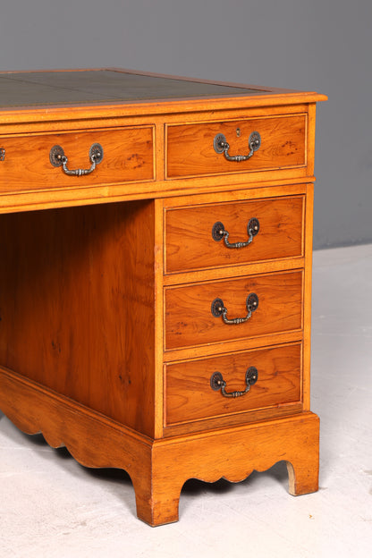 Wunderschöner Englischer Schreibtisch Eibe Echt Lederauflage Antik Stil Bürotisch Desk Office Schreibtisch Vintage
