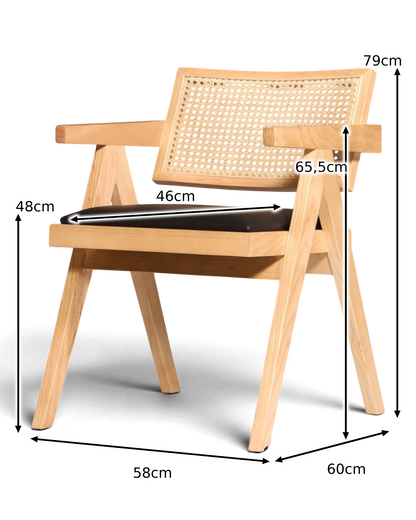Fauteuil en osier très élégant « Vienna Wood + », fauteuil Bauhaus relaxant, chaise de salle à manger, chaise de cuisine