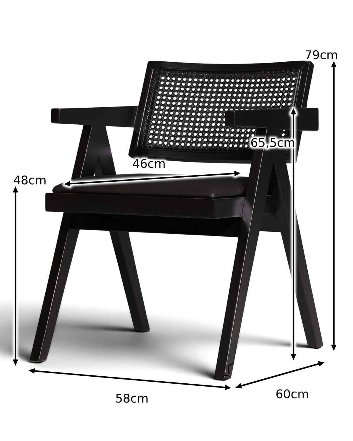 Fauteuil en osier très élégant « Vienna Black + », fauteuil Bauhaus relaxant, chaise de salle à manger, chaise de cuisine