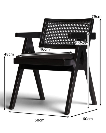 Fauteuil en osier très élégant « Vienna Black + », fauteuil Bauhaus relaxant, chaise de salle à manger, chaise de cuisine