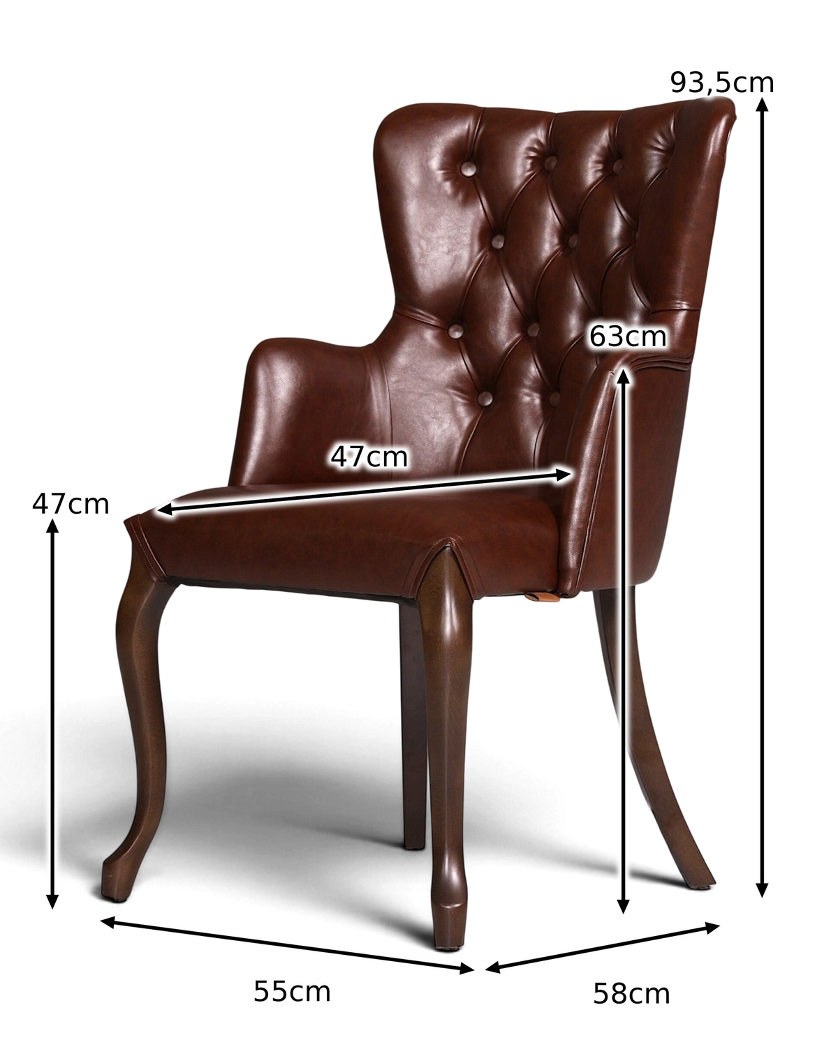 Fauteuil élégant de style Chesterfield, chaise de salle à manger « Manila Brown », chaise de cuisine, chaise de secrétaire 