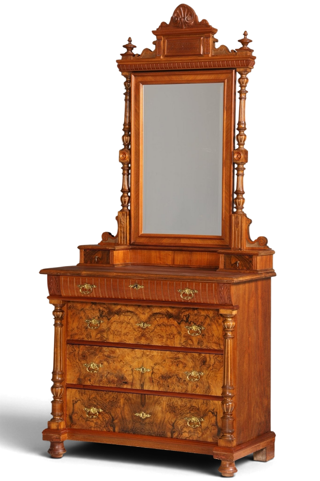 Edle Louis Philippe Kommode mit Spiegelaufsatz Gründerzeit Frisierkommode Holz Schrank Antik Flurschrank um 1880