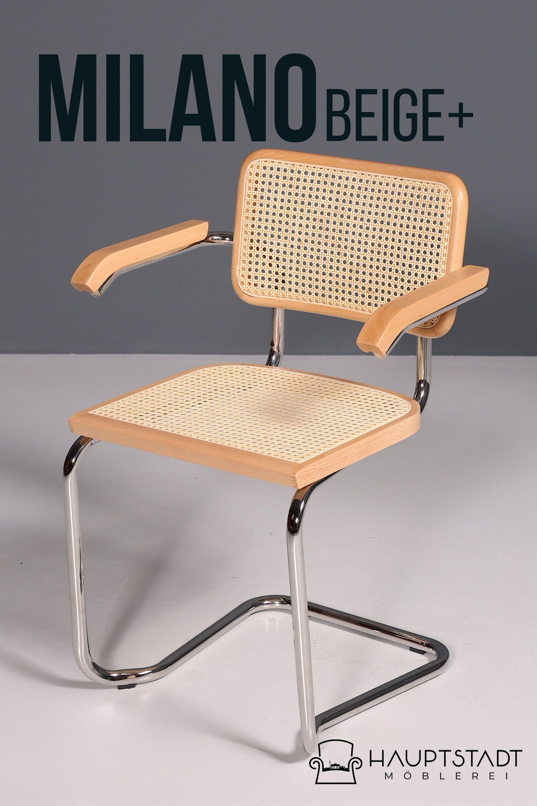Korbgeflecht Freischwinger Armlehnstuhl &amp;quot;Milano&amp;quot; Made in Italy Beige Wippstuhl Sekretär Stuhl Esszimmer Stuhl