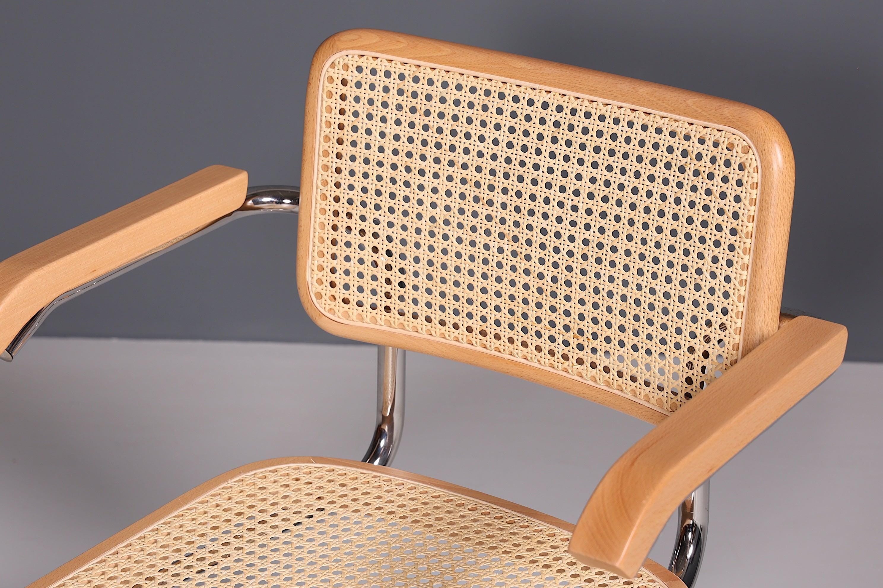 Korbgeflecht Freischwinger Armlehnstuhl &amp;quot;Milano&amp;quot; Made in Italy Beige Wippstuhl Sekretär Stuhl Esszimmer Stuhl
