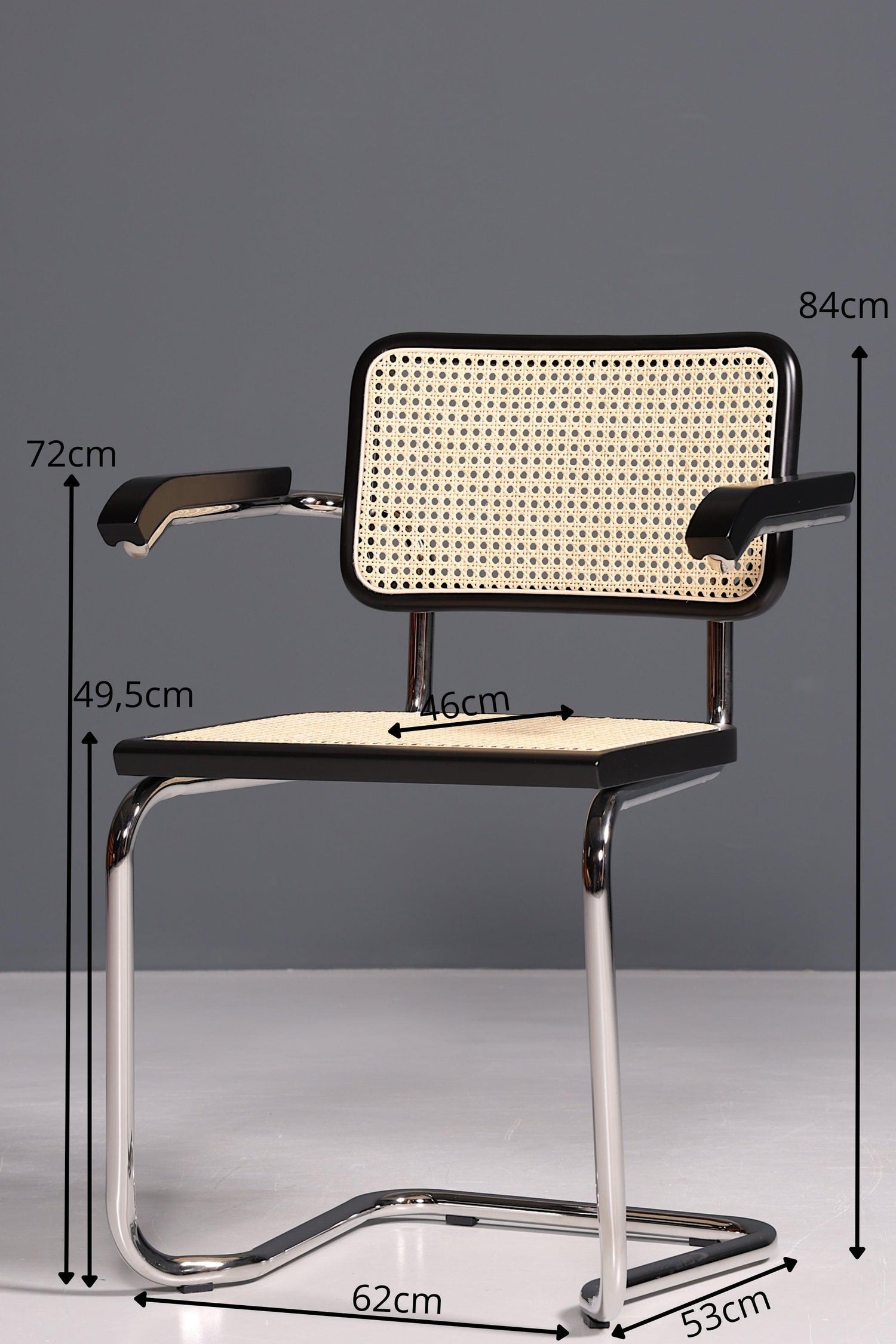 Korbgeflecht Freischwinger Armlehnstuhl &amp;quot;Milano&amp;quot; Made in Italy Schwarz Esszimmer Stuhl Wippstuhl Küchenstuhl