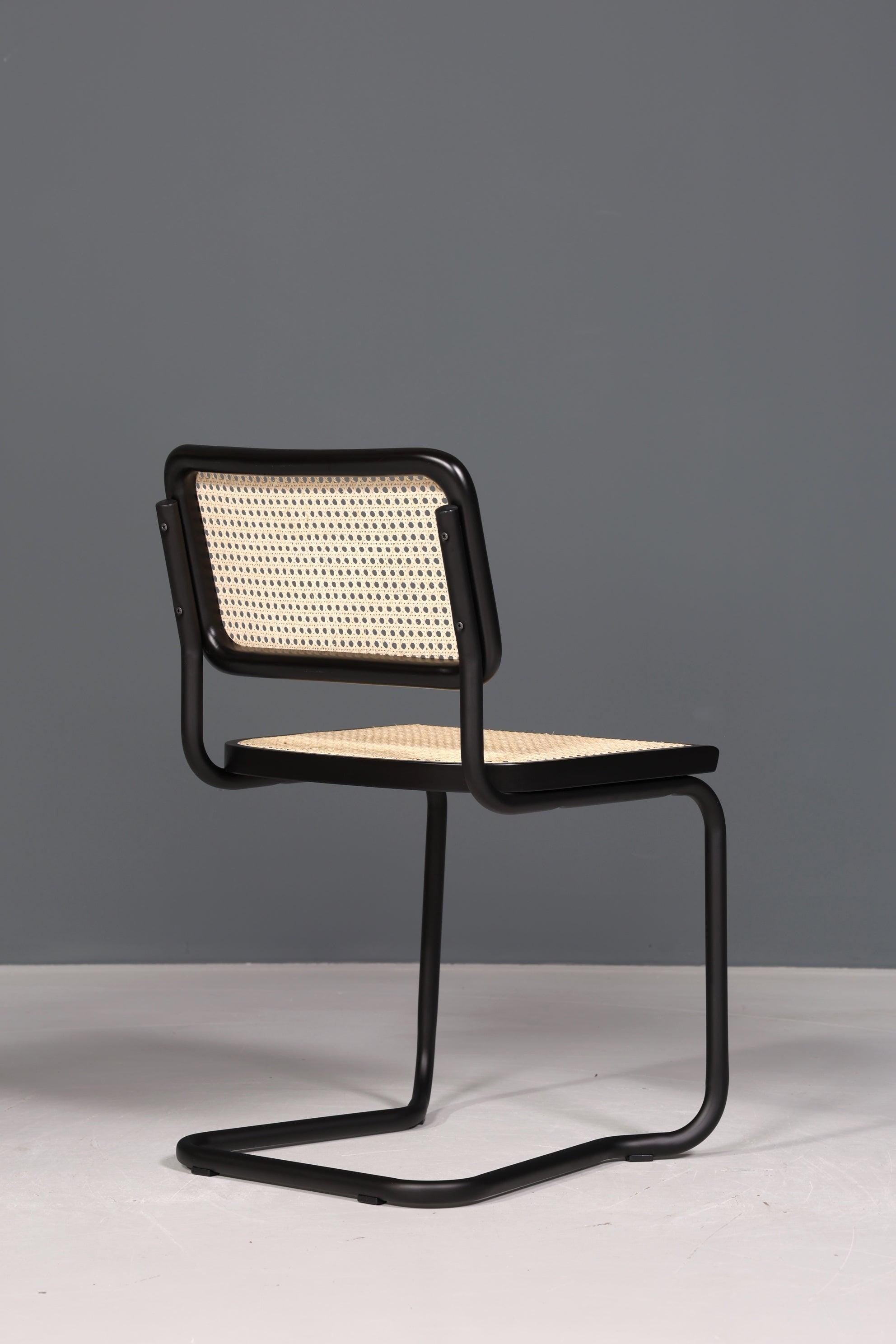 Freischwinger Stuhl &amp;quot;Milano&amp;quot; Made in Italy Schwarz Korbgeflecht Stuhl Wippstuhl Wiener Geflecht Küchenstuhl Sekretär Stuhl