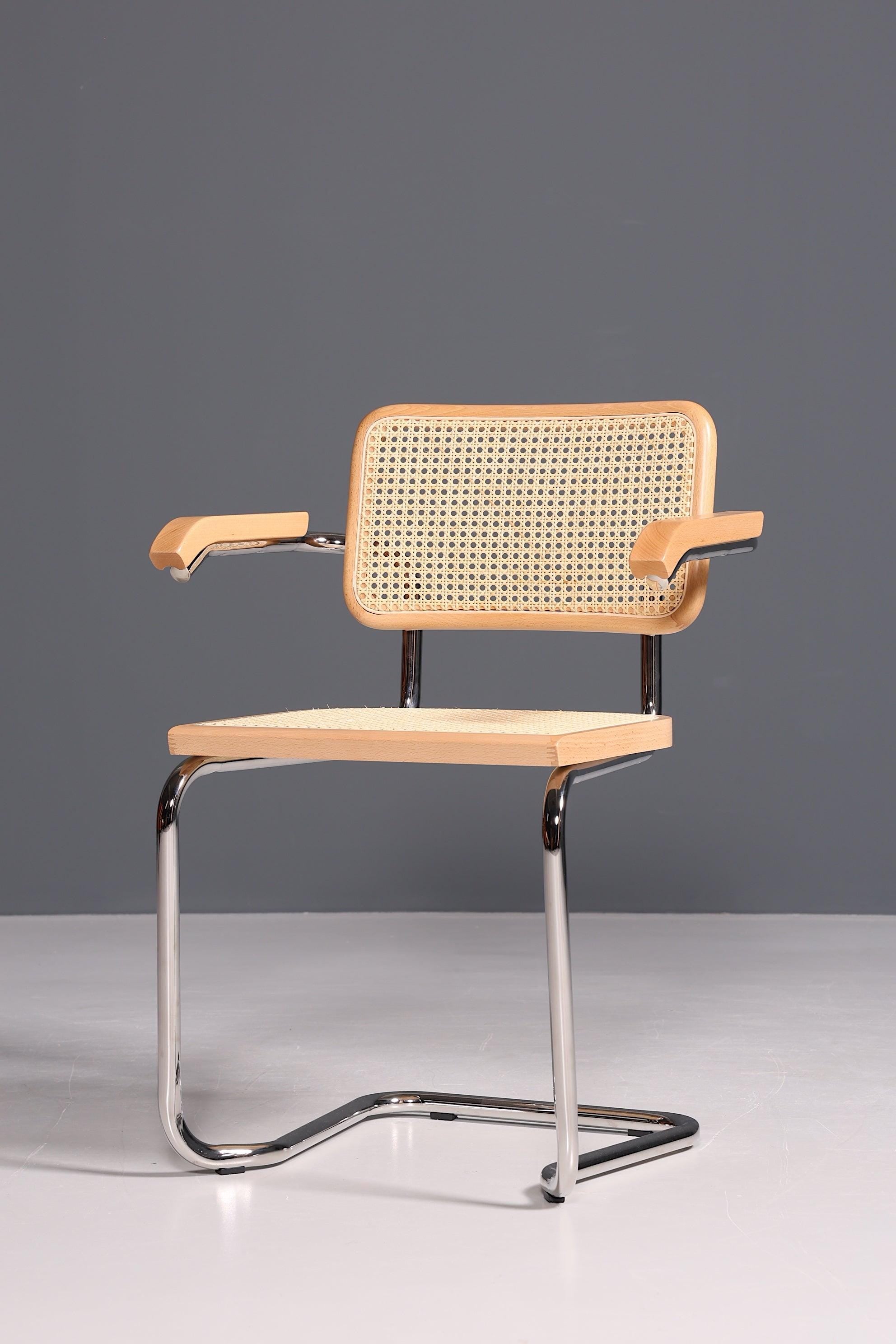 Korbgeflecht Freischwinger Armlehnstuhl &amp;quot;Milano&amp;quot; Made in Italy Beige Wippstuhl Sekretär Stuhl Esszimmer Stuhl