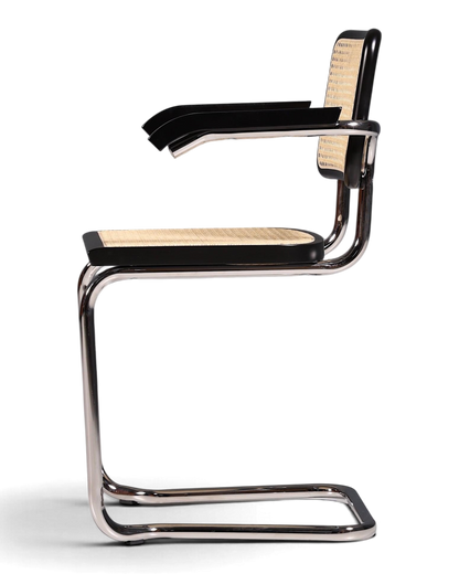 Korbgeflecht Freischwinger Armlehnstuhl &amp;quot;Milano&amp;quot; Made in Italy Schwarz Esszimmer Stuhl Wippstuhl Küchenstuhl
