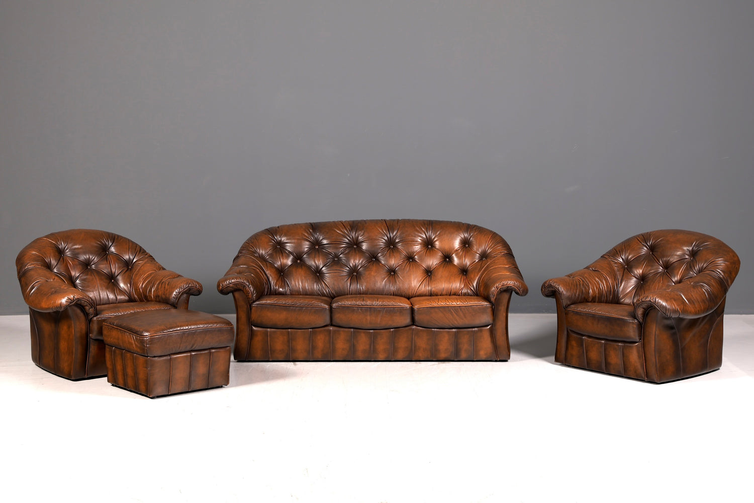 Wunderschönes Original Chesterfield Sofa 3-Sitzer Echt Leder Braun Couch Englisch Vintage