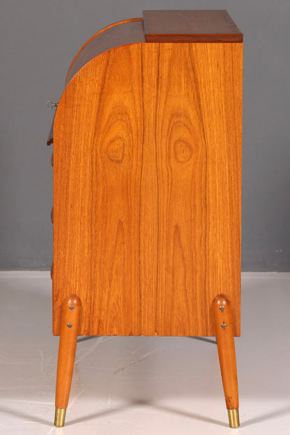 Magnifique secrétaire à rideau Mid-Century, commode de bureau, armoire vintage des années 60 en bois