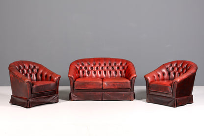 F846 Finish Wunderschönes Original Chesterfield 2er Sofa Englisch Oxblood Leder 2- Sitzer Couch