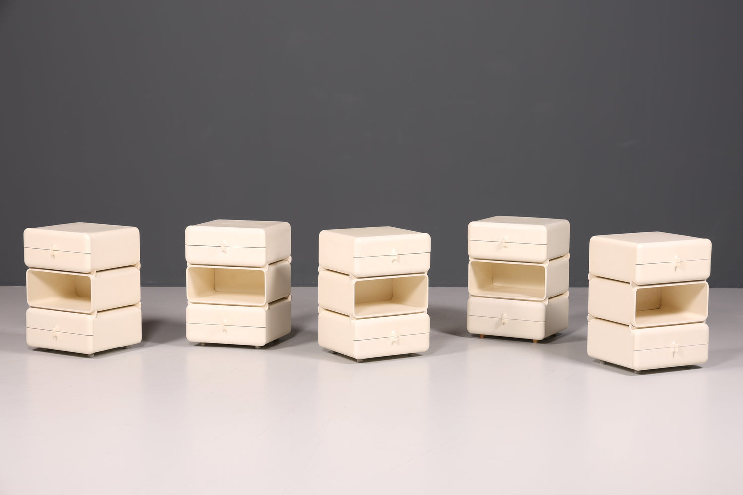 Commode rare du milieu du siècle, table de chevet modulaire style futuriste, design français, commode vintage, 5/5