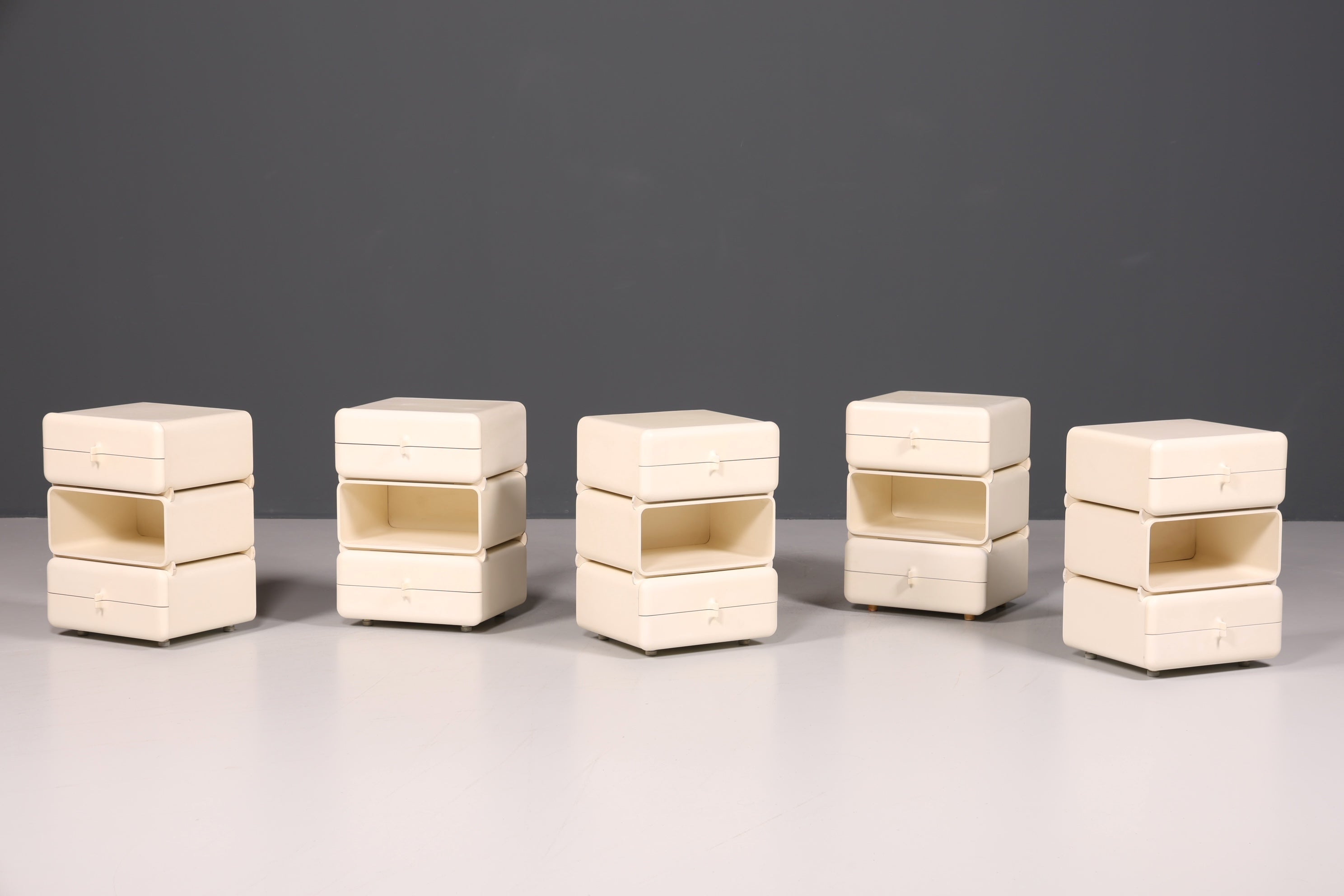 Commode rare du milieu du siècle, table de chevet modulaire style futuriste, design français, commode vintage, 5/5