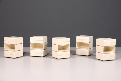 Commode rare du milieu du siècle, table de chevet modulaire style futuriste, design français, commode vintage, 5/5