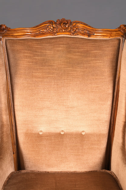 Beeindruckender Chippendale Armlehnsessel Barock Stil Samt Sessel Lesesessel Antik Vintage Polstersessel