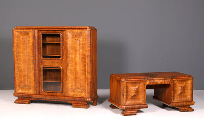 Beeindruckende Original Art Deco Vitrine Nussbaum Bücherschrank Glasvitrine Schrank Antik Massivholz Vintage