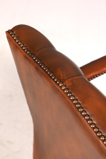 Wunderschöner Original Chesterfield Armlehnstuhl Braun Echt Leder Englisch Herrensessel Schreibtischstuhl Sekretär Stuhl Bürostuhl Antik 2 von 2