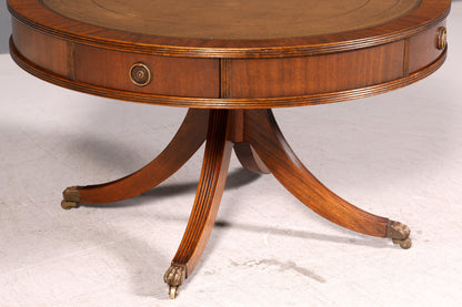Wunderschöner Englischer Trommeltisch Couchtisch Mahagoni Regency Echt Lederauflage Drum Table Beistelltisch Antik Vintage