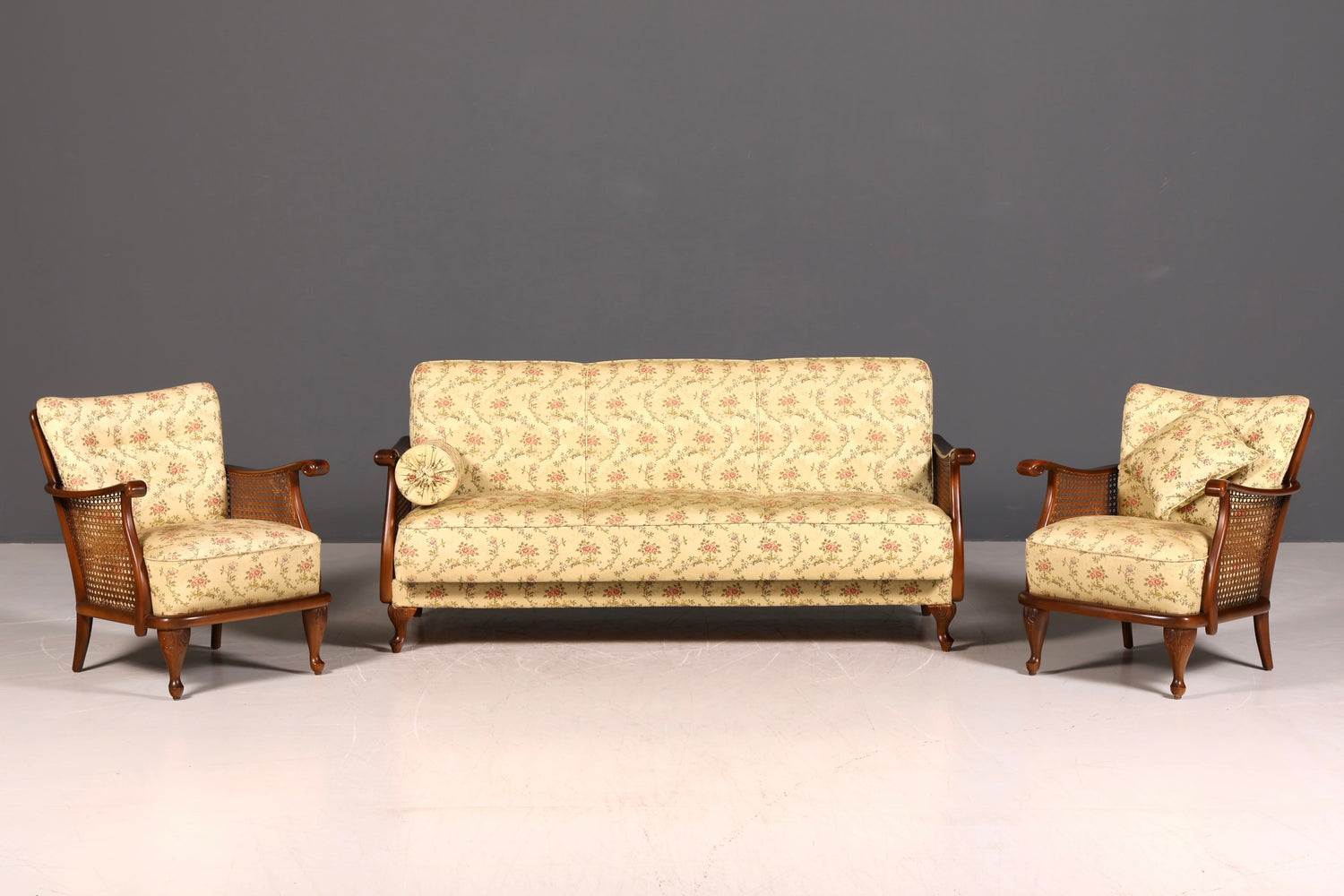 Traumhafter Chippendale Sessel Antik 60s Korbgeflecht Relax Sessel Vintage Samt Stoff 2 von 2