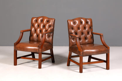 Wunderschöner Original Chesterfield Armlehnstuhl Braun Echt Leder Englisch Herrensessel Sekretär Stuhl Schreibtischstuhl Bürostuhl Antik 1 von 2